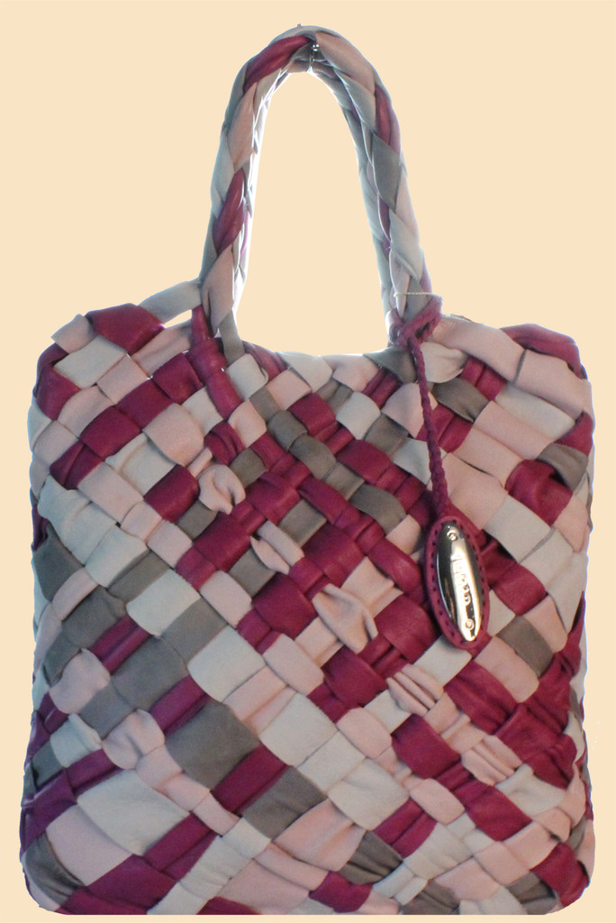 Giudi Italy Designer Large Ladies Tote Handbag with Interwined Pink & Purple Leather Strips G5253