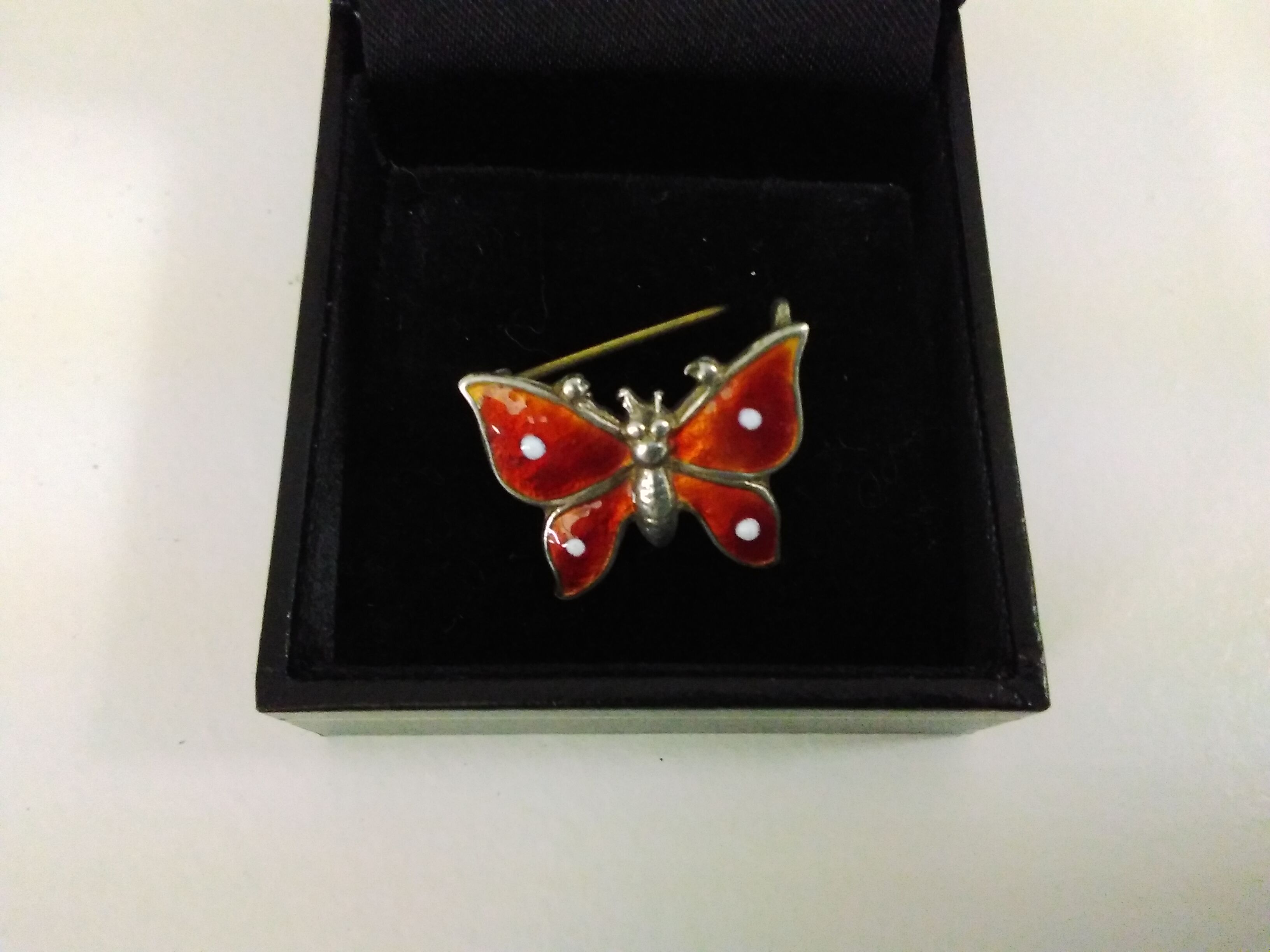 Silver 925 Sterling Beautiful Vintage Cloisonne Enamel Butterfly Brooch