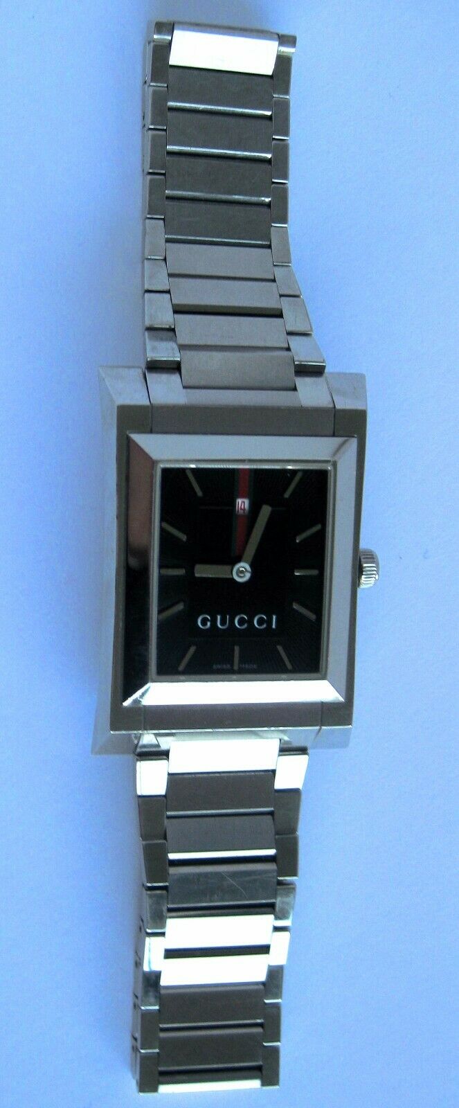 GUCCI 111M Quartz Stainless Steel Rectangular Bracelet Watch 28mm